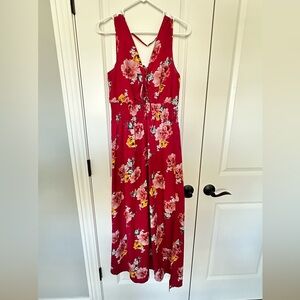 Bailey Blue Brand, Red Silk Floral Maxi Dress